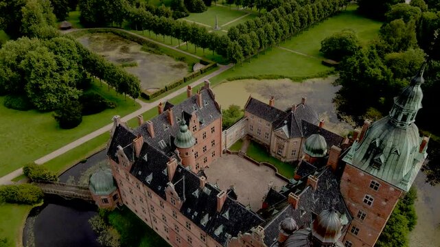 Aerial views of Vallo Castle in Koge, Denmark