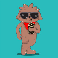 Cool Cartoon Dog Drinking Soda Vector Illustration