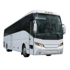 A sleek white coach bus isolated on transparent background for passenger transport