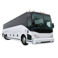 A modern white coach bus isolated on transparent background for transportation