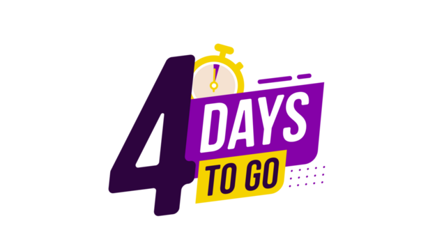 Promotional countdown banner with the number four and the text 'days to go', featuring a stopwatch icon. Modern vector design for sales, events, and announcements