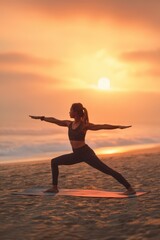Woman Practicing Yoga on the Beach Fictional Character Created By Generative AI