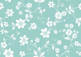 White flower floral seamless pattern on light blue background