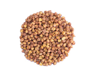 Light raw kuqiao isolated on white background. Buckwheat tea in roasted grains. Natural caffeine free herbal drink, gluten free superfood for wellness and cooking.	