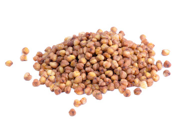 Light raw kuqiao isolated on white background. Buckwheat tea in roasted grains. Natural caffeine free herbal drink, gluten free superfood for wellness and cooking.	