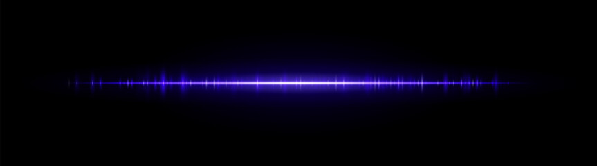 Waveform stripe. Clean glowing line with smooth frequency pattern and center light burst. Suitable for audio visuals, spectrum or tech UI.
