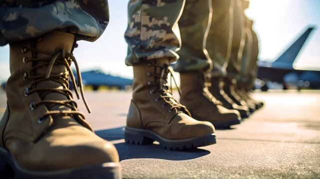 Military personnel boots on tarmac