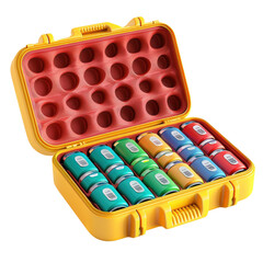 Naklejka premium Open case with colorful cans