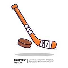 Vibrant cartoon illustration of essential ice hockey equipment featuring a stick and puck, perfect for winter sports themes
