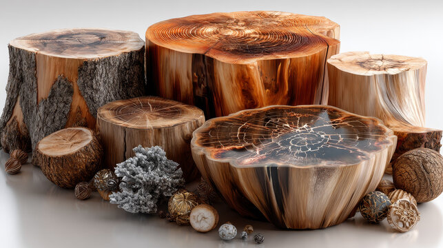 set of tree stumps vector illustration,isolated on white background, felled tree, cut out tree