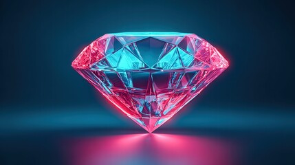 A beautifully rendered diamond glows with vibrant neon colors against a dark backdrop, showcasing its facets.