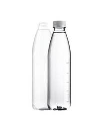 Clear water bottles, hydration, refreshment on transparent background