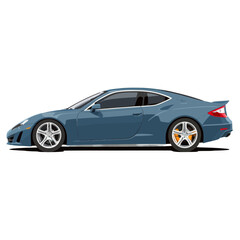 Obraz premium Blue sports car side view vector illustration on a white background.