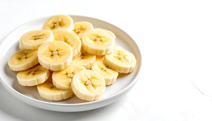 Sliced Banana on White Plate Fresh Yellow Fruit Healthy Snack