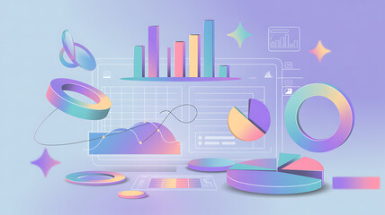 Dynamic 3D data visualization with charts and graphs showcasing business growth and analytics