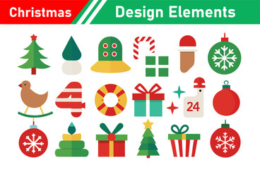 Christmas Vector Design Elements Set with Tree Gifts and Ornaments