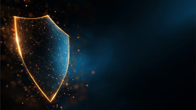 Shield of Protection: A glowing, digitally rendered shield stands defiant against a deep, mysterious, and artistic background, symbolizing safety, security, and digital defense.