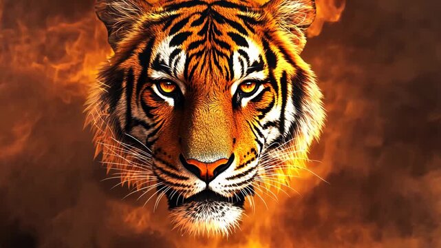 Fiery tiger illustration with blazing flames
