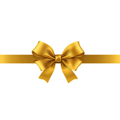 Golden ribbon with bow for decoration or gift wrapping on transparent background