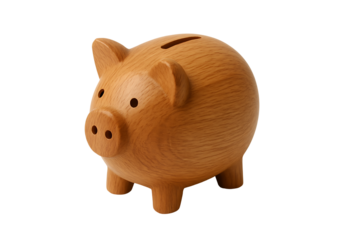 Natural wooden piggy bank isolated on transparent background