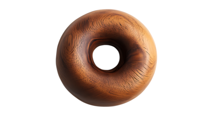 Natural wooden donut shape object isolated on transparent background