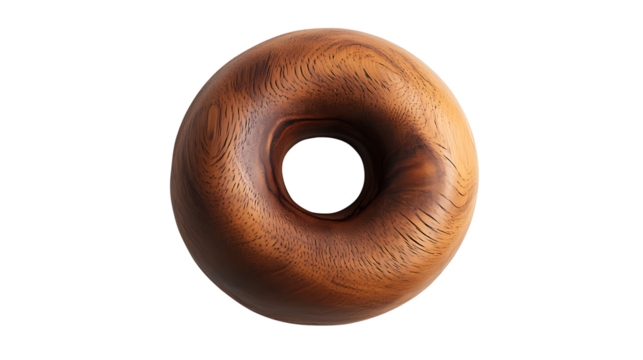 Natural wooden donut shape object isolated on transparent background