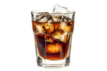 Glass of cola with ice cubes isolated on transparent background. Iced coffee latte in glass this refreshing iced isolated on white background.