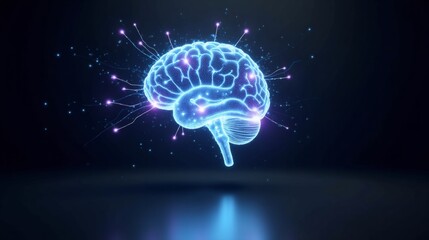 Digital human brain with glowing neural connections representing AI and thought processes
