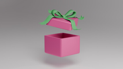 리본이 장식되어 있는 분홍색 선물 상자