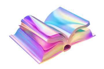 Iridescent holographic nail art foil roll isolated on transparent background. Iridescent book icon in gradient colors isolated on white background, 3d rendering.