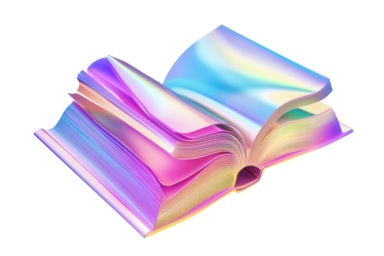Iridescent holographic nail art foil roll isolated on transparent background. Iridescent book icon in gradient colors isolated on white background, 3d rendering.