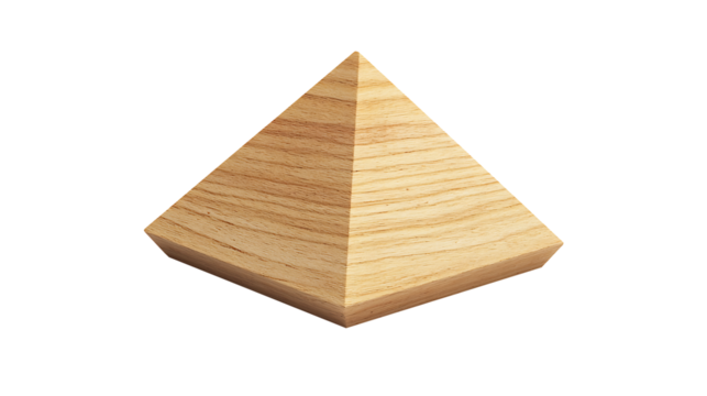Wooden square base pyramid shape isolated on transparent background
