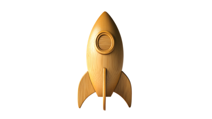 Wooden retro toy rocket isolated on transparent background