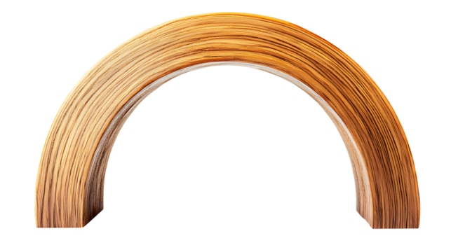 Rounded u-shape wooden arch sculpture isolated on transparent background