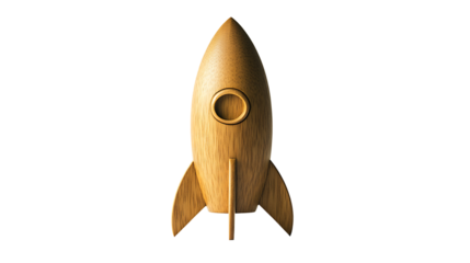 Wooden rocket standing upright isolated on transparent background