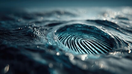 Fingerprint impression submerged in dark water, ripples visible