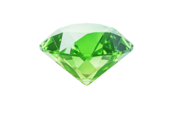 Green emerald gemstone faceted cut isolated on transparent background. Stunning gemstone features a rich green hue isolated on white background.