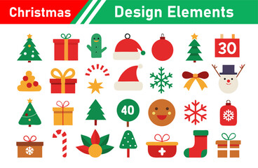 Festive Christmas Design Elements Collection for Holiday Season Greetings and Decorations