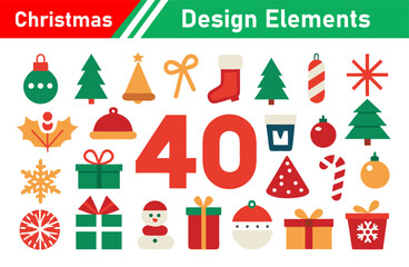 Festive Christmas Design Elements Collection with Trees Gifts and Decorations