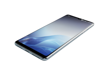 Modern smartphone with colorful abstract wallpaper isolated on transparent background. Mobile smart phone screen mockup smartphone perspective angle view isolated on white background.