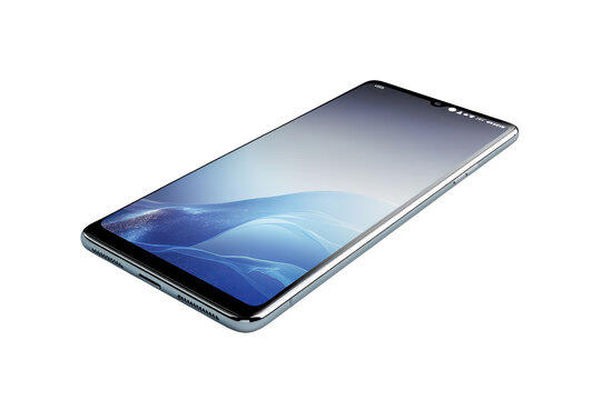 Modern smartphone with colorful abstract wallpaper isolated on transparent background. Mobile smart phone screen mockup smartphone perspective angle view isolated on white background.