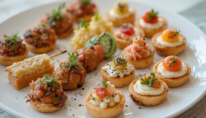 Stunning gourmet appetizers on a white plate ready for elegant dining event