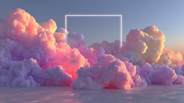Pastel cloudscape with a glowing frame