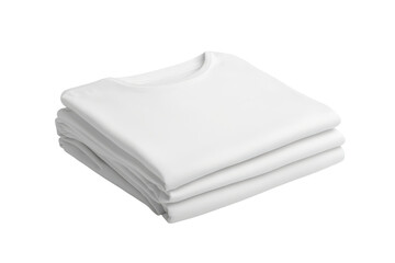 Stack of neatly folded white t shirts isolated on transparent background. Neatly folded plain white t shirt showcasing its simple and minimalist design isolated on white background.