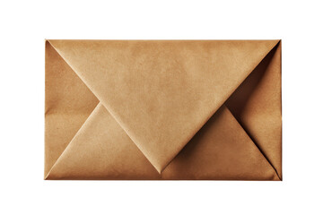 Brown kraft paper envelope folded isolated on transparent background. Open brown paper envelope with a triangular flap showcasing a simple and classic design isolated on white background.