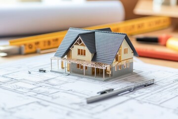 
BUILDING PERMIT CONCEPT WITH HOME MODEL and approved work permission for the construction of a new building
