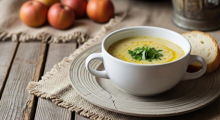 Creamy Apple Soup with Crusty Bread.