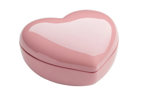 Pink heart shaped box with a lighter pink lid isolated on transparent background. Pink heart shaped container with a smooth finish showcasing isolated on white background, 3d rendering.