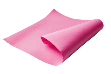 Single pink felt sheet isolated on transparent background. Pink sticky note with a folded corner featuring a vibrant and smooth surface isolated on white background.