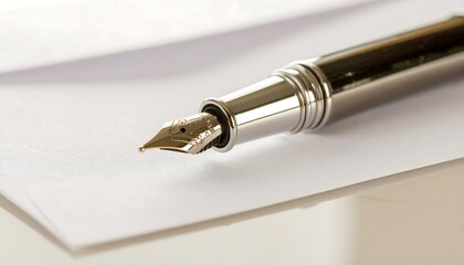 Fototapeta premium Elegant Gold Nib Fountain Pen on Crisp White Paper
